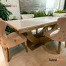 2m Gold & Cream Marble Dining Table With Set of Cream/Black Gold Loin Knocker Dining Chairs