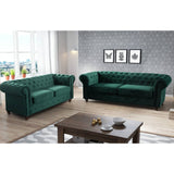 Chesterfield Sofa Set Green/Black/Grey Velvet Fabric