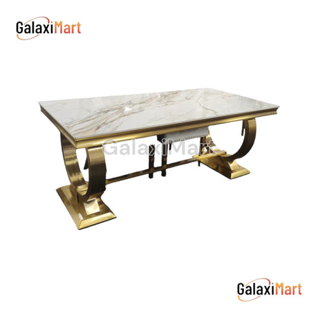 Arianna 180CM Gold Marble Dining Table With Gold Lion Knocker Dining Chairs