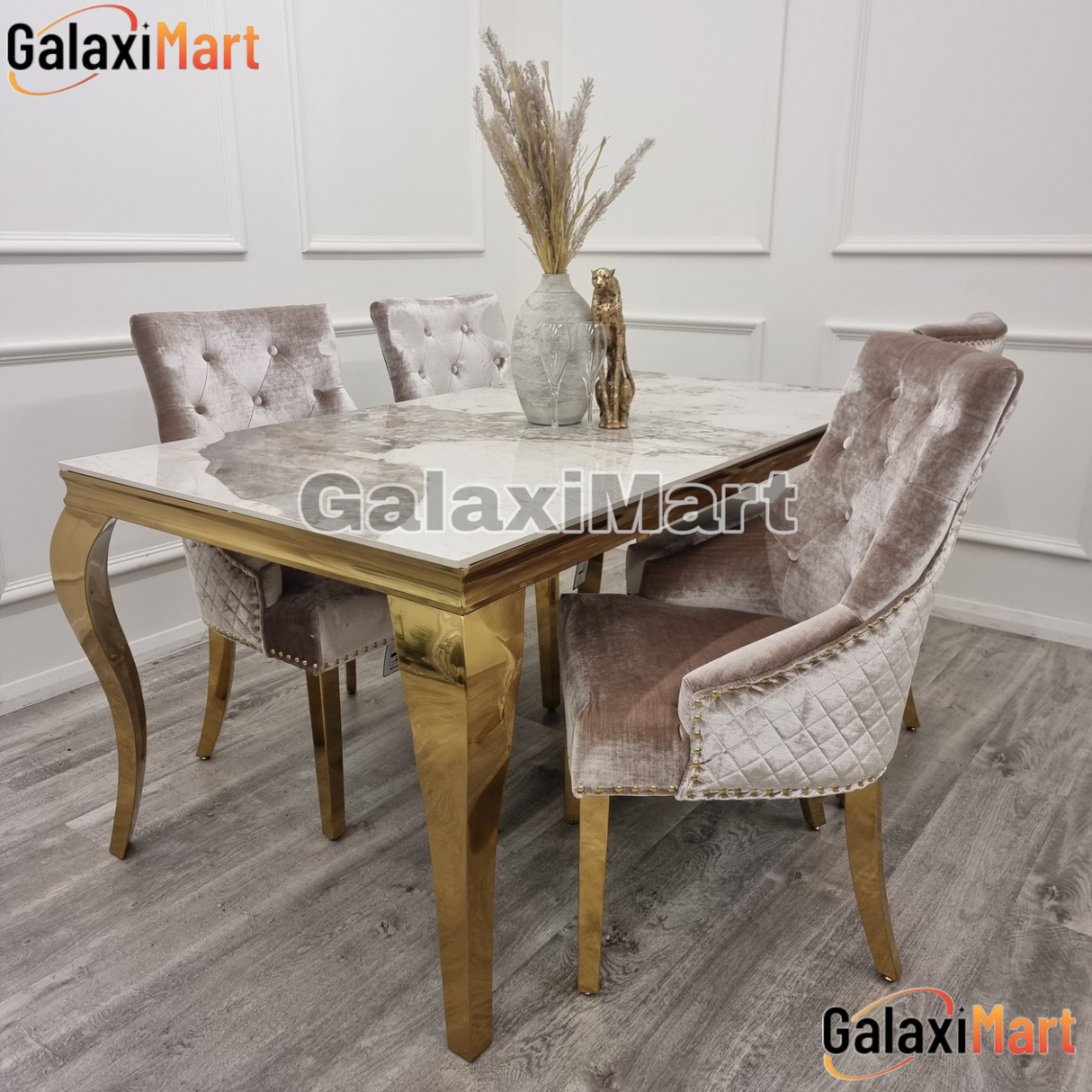 Majestic Loin Knocker Beige Velvet - Dining Chairs With Gold Legs