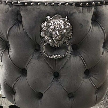 Valentino Velvet Deep Tufted Lion Head Bar Stool- Grey