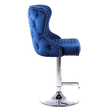 Valentino Velvet Deep Tufted Lion Head Bar Stool- Navy