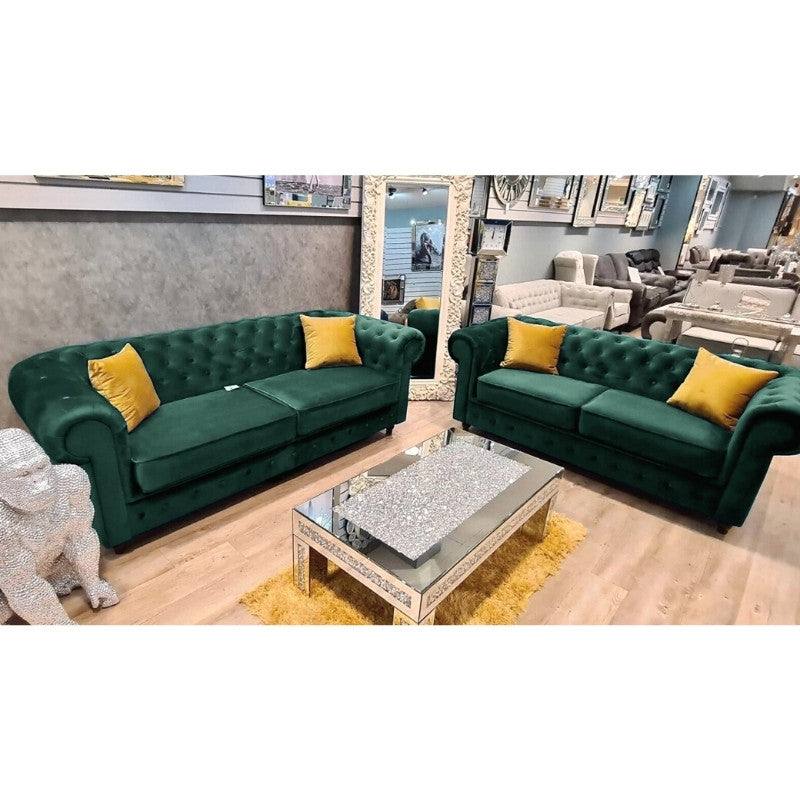 Chesterfield Sofa Set Green/Black/Grey Velvet Fabric