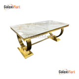 Arianna 180CM Gold Marble Dining Table With Gold Lion Knocker Dining Chairs