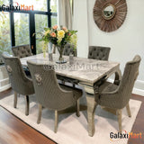 Louis 150cm/180cm/200cm Grey Marble Dining Table With set of Lion Knocker Velvet Dining Chairs, Black