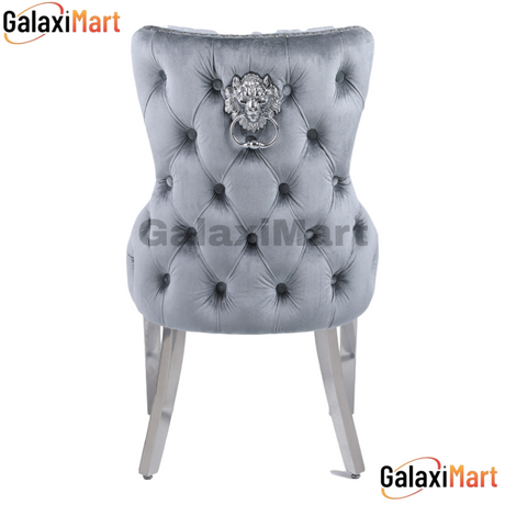 2 Victoria Loin Knocker Chairs - Buttoned Back -Grey Silver Velvet