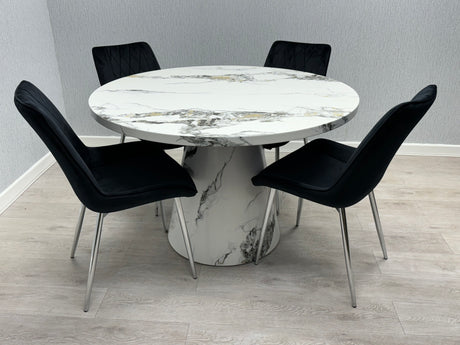 Capri 110cm Round Marble Dining Table and Dining Chairs