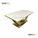 2m Gold & Cream Marble Dining Table With Set of Cream/Black Gold Loin Knocker Dining Chairs