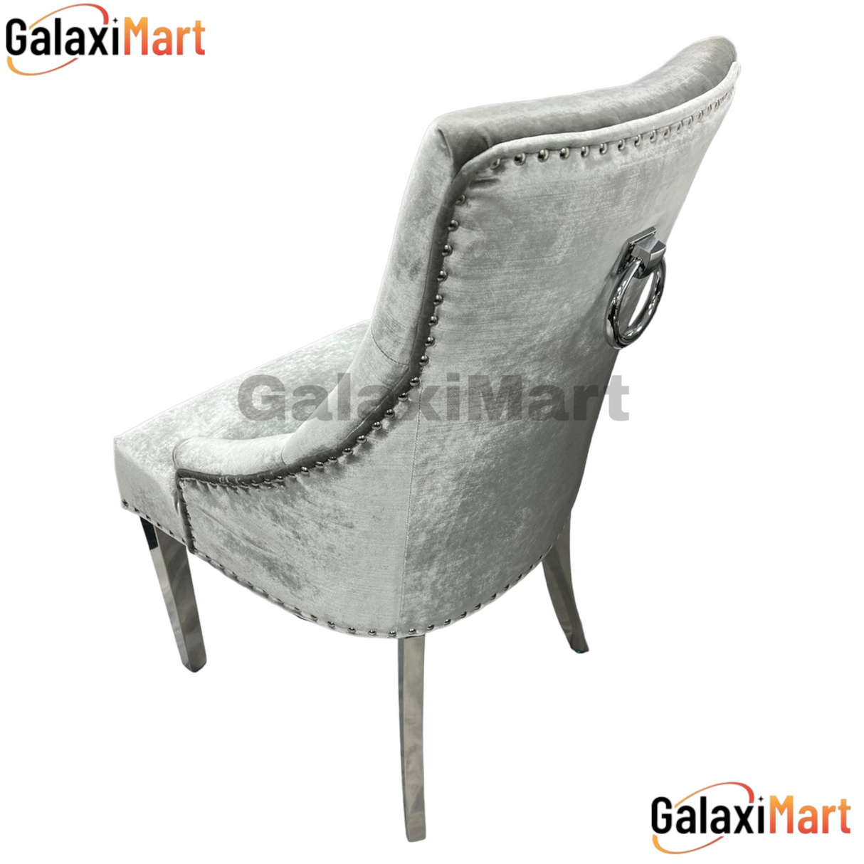 Louis 150cm/180cm/200cm Grey Marble Dining Table With set of Ring Knocker Silver Grey Velvet Dining Chairs