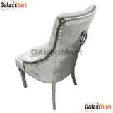 Louis 150cm/180cm/200cm Grey Marble Dining Table With set of Ring Knocker Silver Grey Velvet Dining Chairs