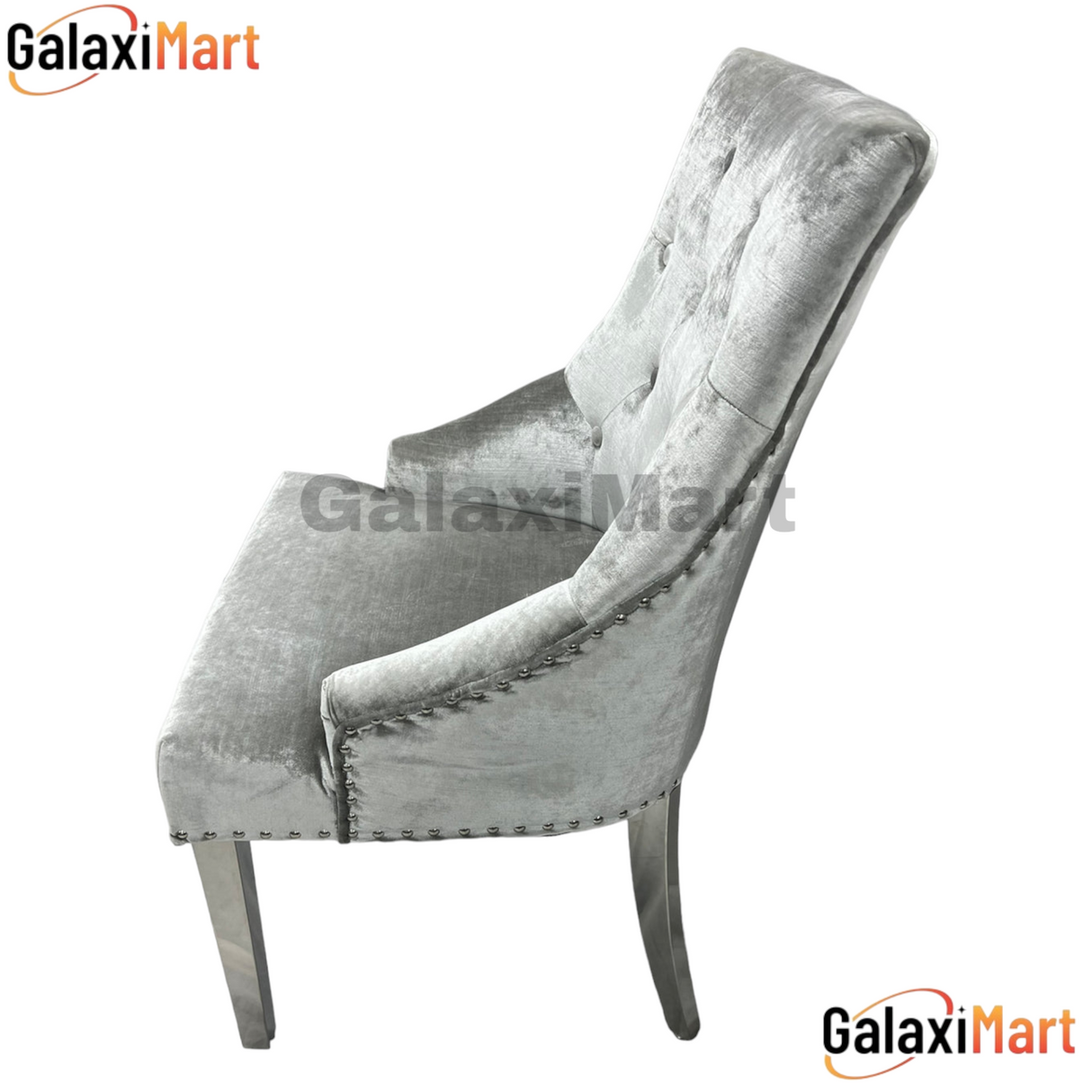 Louis 150cm/180cm/200cm Grey Marble Dining Table With set of Ring Knocker Silver Grey Velvet Dining Chairs