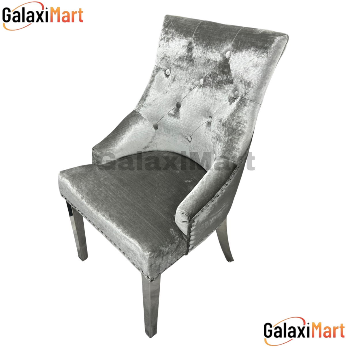 Louis 150cm/180cm/200cm Grey Marble Dining Table With set of Ring Knocker Silver Grey Velvet Dining Chairs