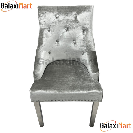 Louis 150cm/180cm/200cm Grey Marble Dining Table With set of Ring Knocker Silver Grey Velvet Dining Chairs