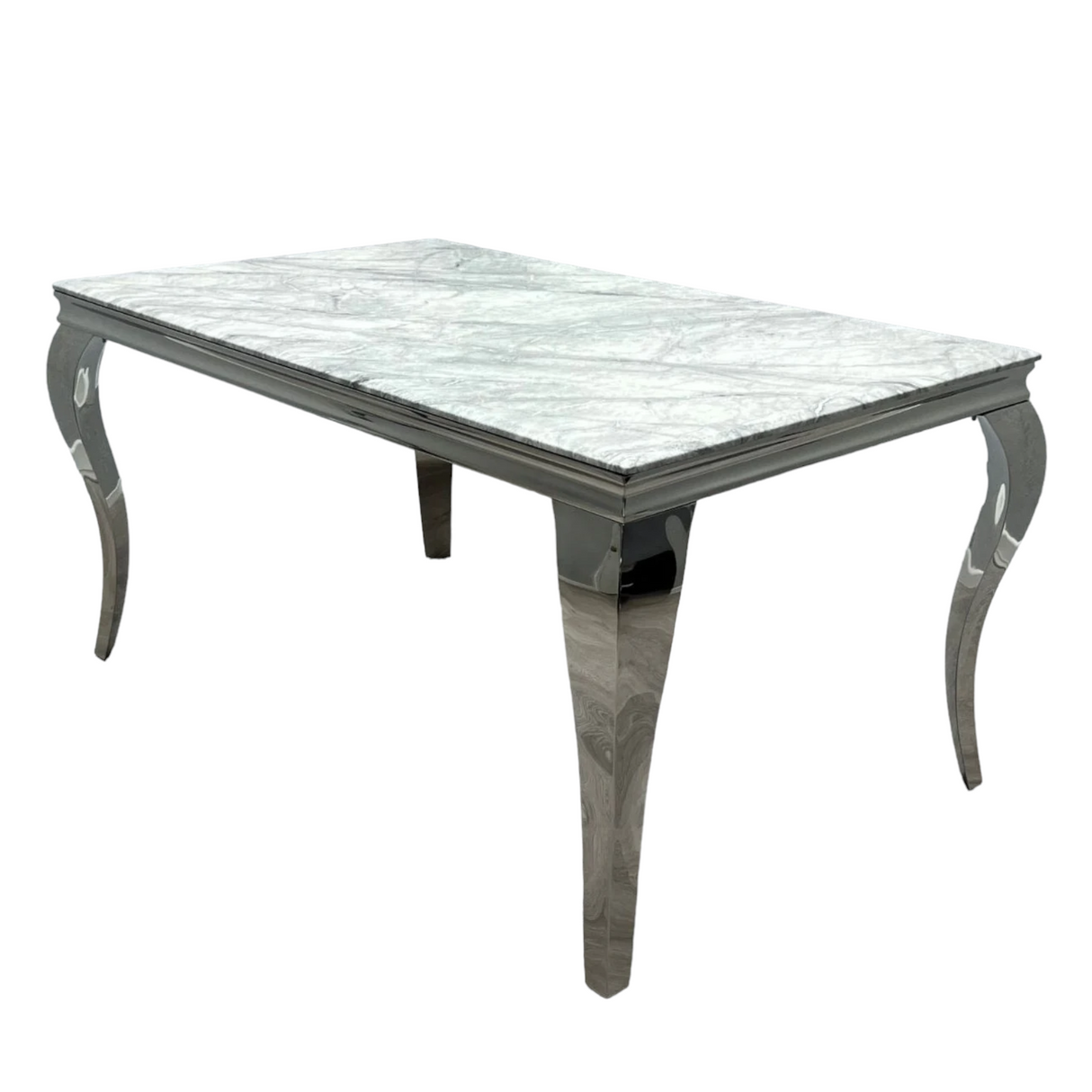 Louis Grey Marble Dining Table 150cm/ 180cm/ 200cm  + Sandhurst Button Back Plush Velvet Dining Chairs, Black