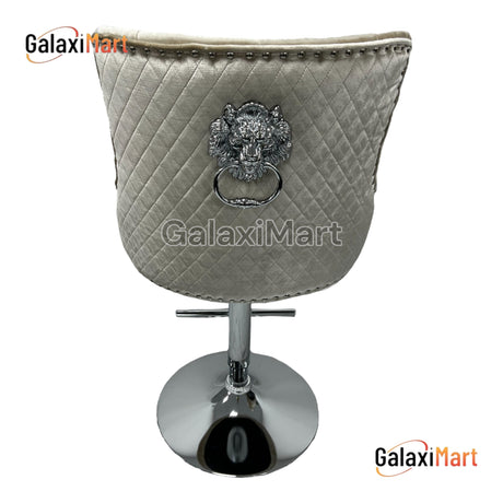 Milan Mink/Grey/Silver Loin Knocker Bar Stools - Plush Velvet -Quilted Back- Chrome Stand