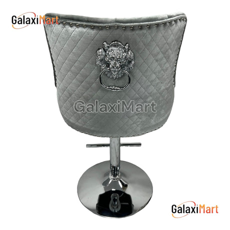 Milan Mink/Grey/Silver Loin Knocker Bar Stools - Plush Velvet -Quilted Back- Chrome Stand