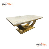 2m Gold & Cream Marble Dining Table With Set of Cream/Black Gold Loin Knocker Dining Chairs