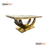 2m Gold & Cream Marble Dining Table With Set of Cream/Black Gold Loin Knocker Dining Chairs