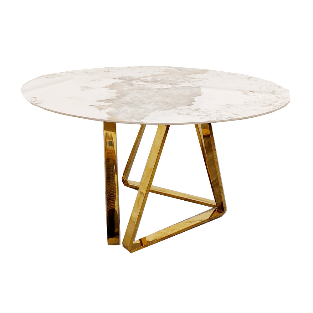 Nero Gold 1.3 Round Dining Table with Sintered Stone Top and Etta Leather Chairs