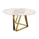 Nero Gold 1.3 Round Dining Table with Sintered Stone Top and Etta Leather Chairs