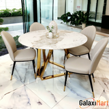 Nero Gold 1.3 Round Dining Table with Sintered Stone Top and Etta Leather Chairs