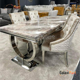 Ariana 150cm/ 180cm/200cm Brown Marble Dining Table and Beige Velvet Dining Chairs