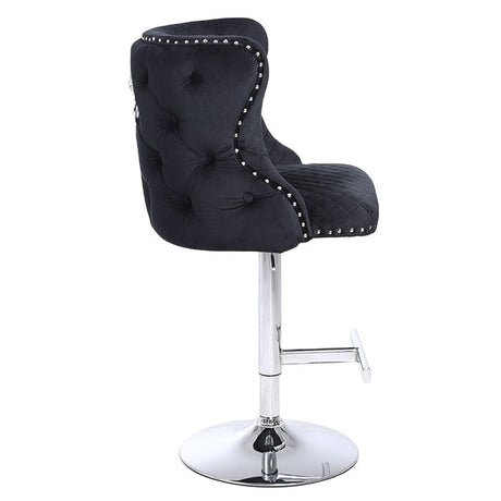 Valentino Velvet Deep Tufted Lion Head Bar Stool- Black