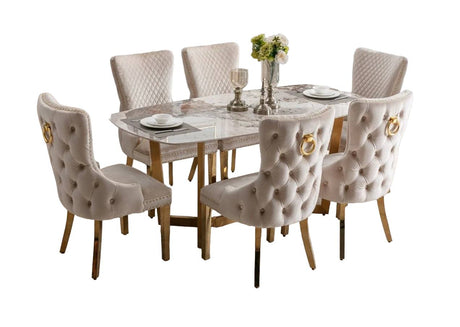 Lucien 1.8m/180cm Gold Dining Table with Pandora Gold Sintered Stone Top / Gold and Cream dining set