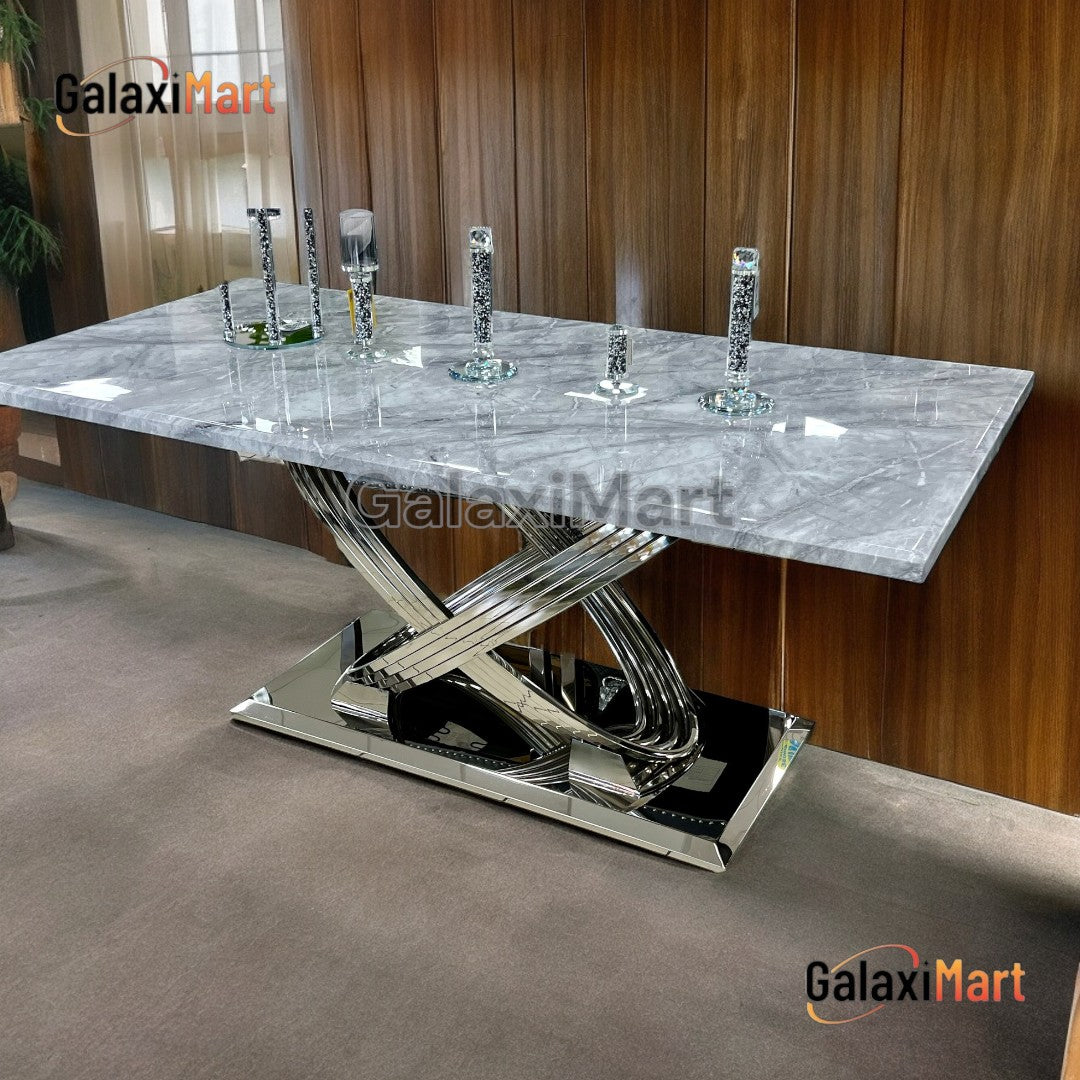 Elina 160cm Grey Marble Dining Table With Lion Knocker Chairs 6 seater