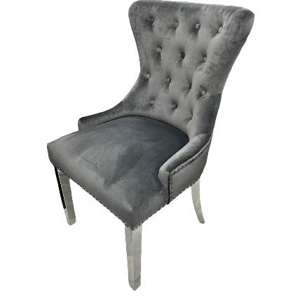 Megan Dining Chair Luxury Plush Velvet Lion Head Knocker Leisure- Grey