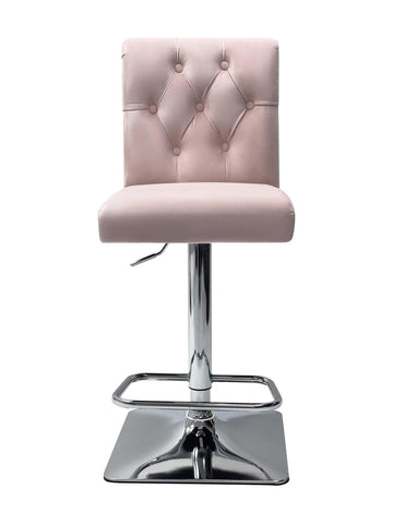 Sophia Quilted Lion Knocker Back Plush Velvet Bar Stool- Pink