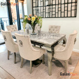 Louis 150cm/180cm/200cm Grey Marble Dining Table With set of Lion Knocker Velvet Dining Chairs, Dark Grey