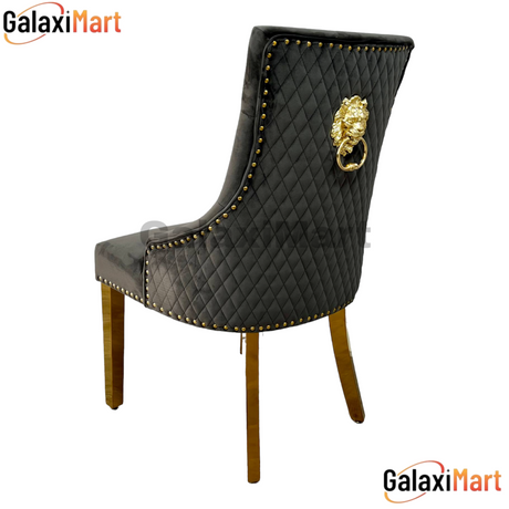 Bentley Loin Knocker Dark Grey Velvet  Dining Chairs With Gold Legs