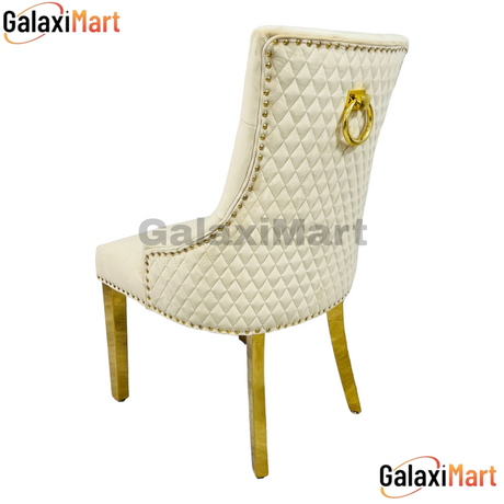 Bentley Ring Knocker Cream Velvet  Dining Chairs With Gold Legs