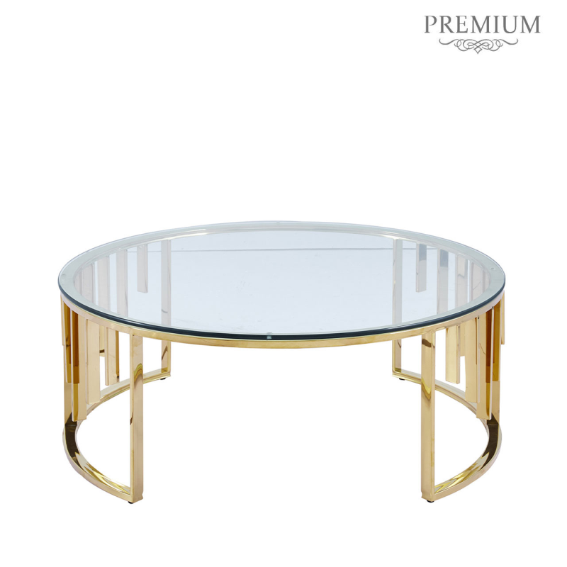 Owen Round Gold Metal with Clear Glass Top Coffee Table