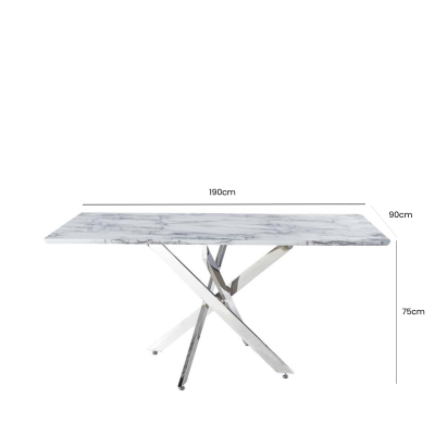 Nova 160cm White Marble & Chrome Rect Dining Table