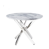 Nova 100cm White Marble & Chrome Round Dining Table