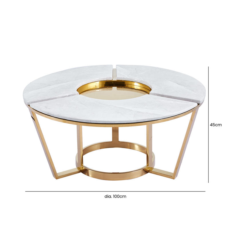 100cm Round Gold Metal with White Faux Marble Top