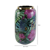 31cm Green and Pink Palm Leaves Design Ceramic Vase