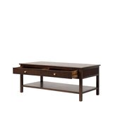 Lindon Walnut Brown 2 Drawer Coffee Table with Gold Handles