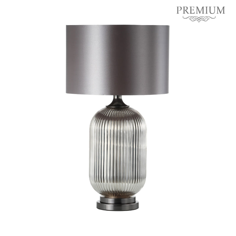 77.5cm Chrome Pleated Glass with Silver Satin Shade Table Lamp