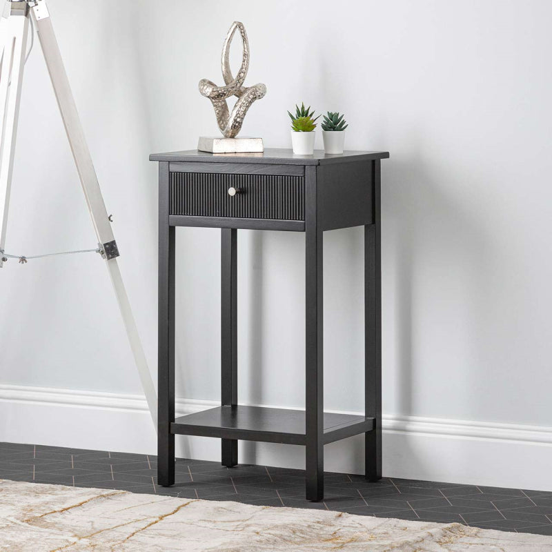 Lindon Black Wood One Drawer End Table