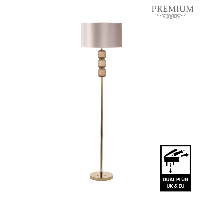 168cm Brown Pleated Glass Floor Lamp with Champagne Shade