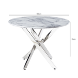 Nova 100cm White Marble & Chrome Round Dining Table