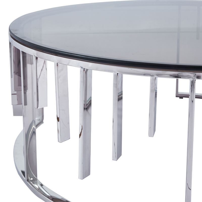 Owen Round Chrome Metal with Smoke Glass Top Coffee Table