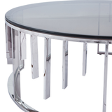 Owen Round Chrome Metal with Smoke Glass Top Coffee Table