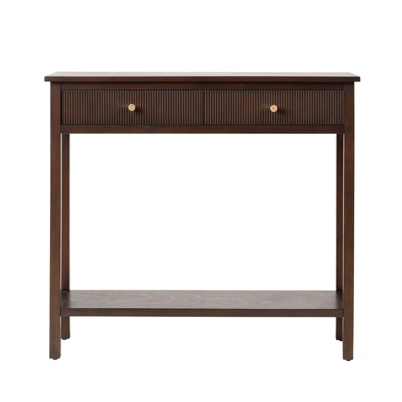 Lindon Walnut Brown 2 Drawer Console Table with Gold Handles