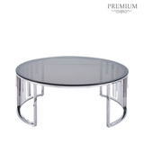 Owen Round Chrome Metal with Smoke Glass Top Coffee Table