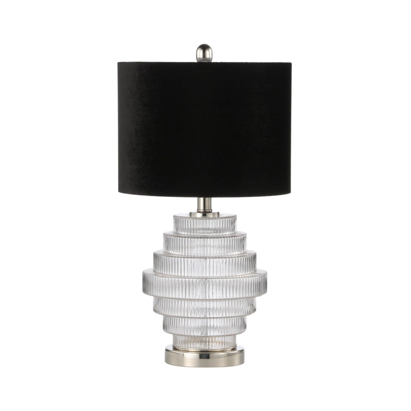 59.5cm Clear Glass Table Lamp with Black Velvet Shade Silver Inside