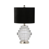 59.5cm Clear Glass Table Lamp with Black Velvet Shade Silver Inside